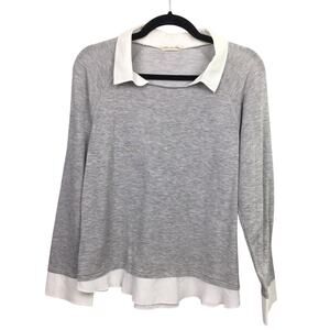 Pebble and Stone Anthropologie Layered Preppy Heathered Gray Lightweight Top M